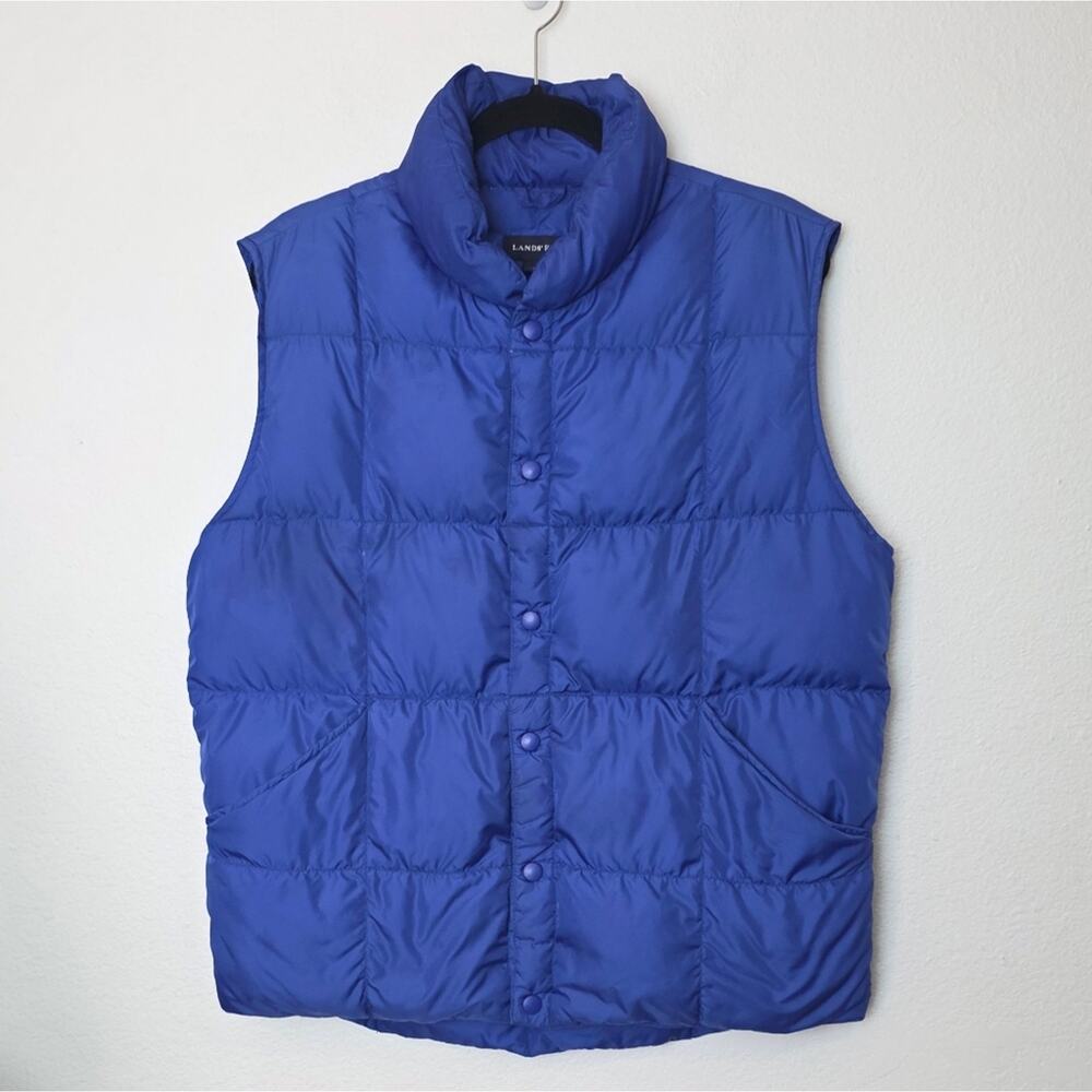 LANDS' END Men's Blue Down Filled Snap Front Puffer Vest Outdoor Size Medium